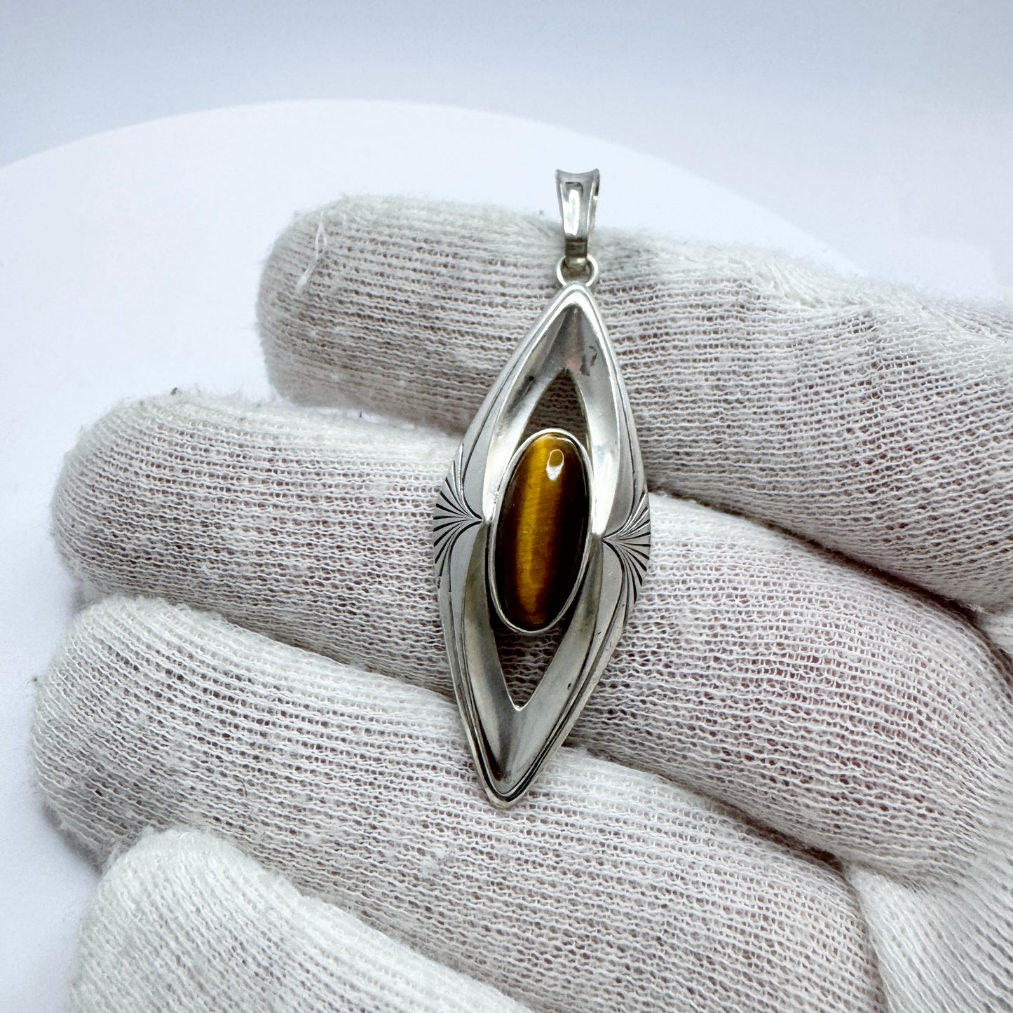 Friedrich Speidel, Germany 1961. Vintage Solid Silver Tiger's Eye Pendant.