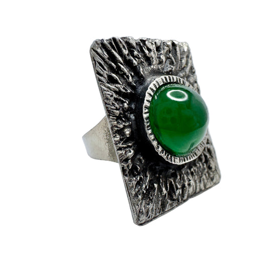 Vintage 1970s Pewter Green Paste Ring. Prob. Denmark