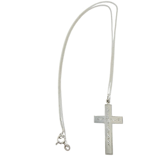 Herman Wist, Finland 1947. Vintage Solid Silver Cross Pendant Necklace.