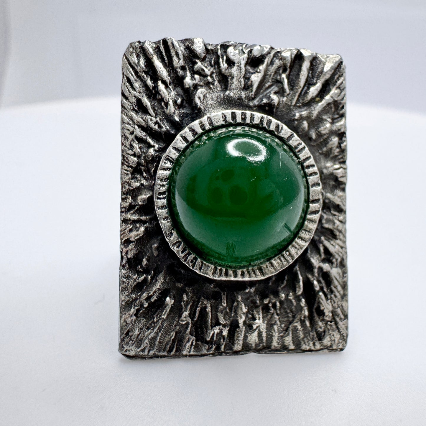 Vintage 1970s Pewter Green Paste Ring. Prob. Denmark