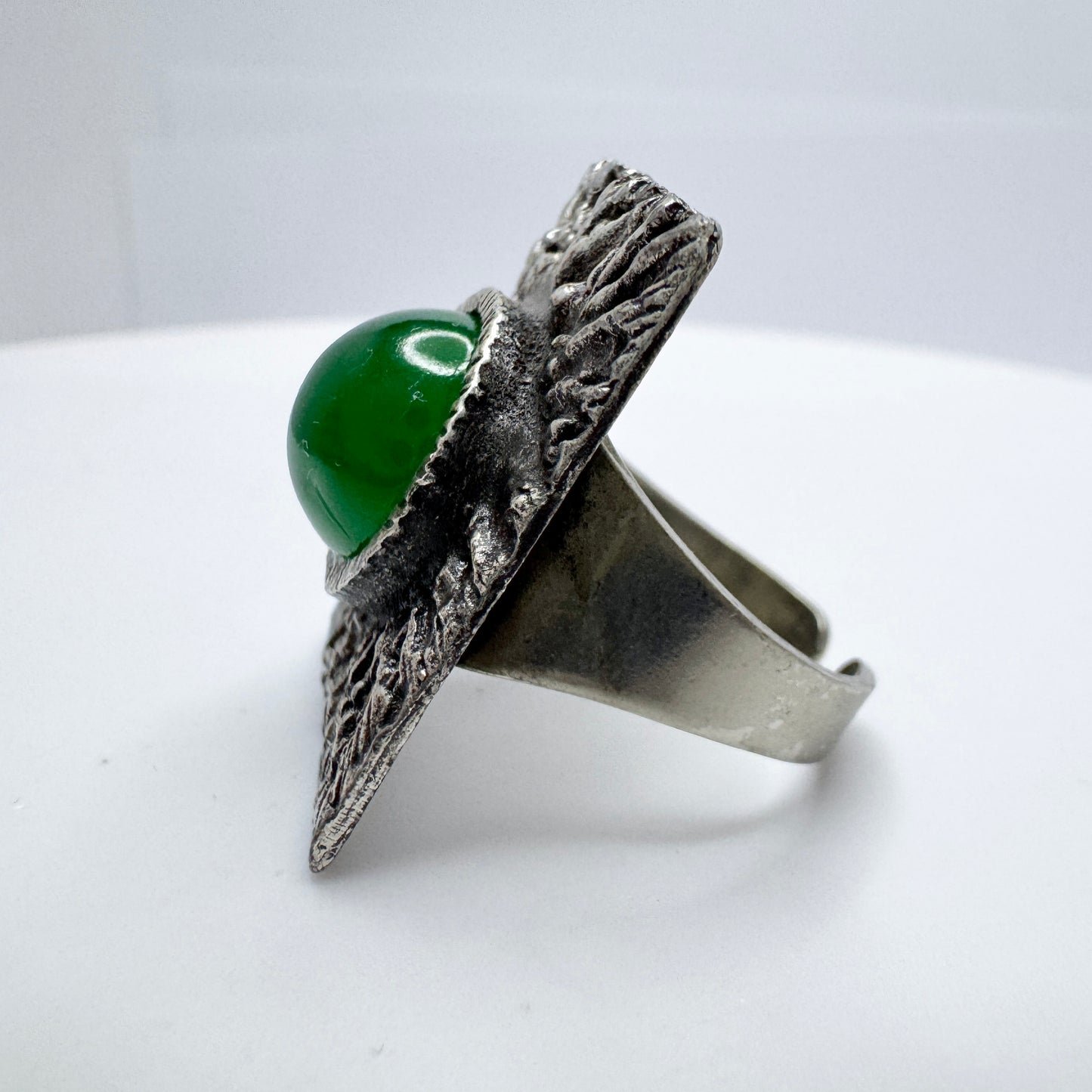 Vintage 1970s Pewter Green Paste Ring. Prob. Denmark