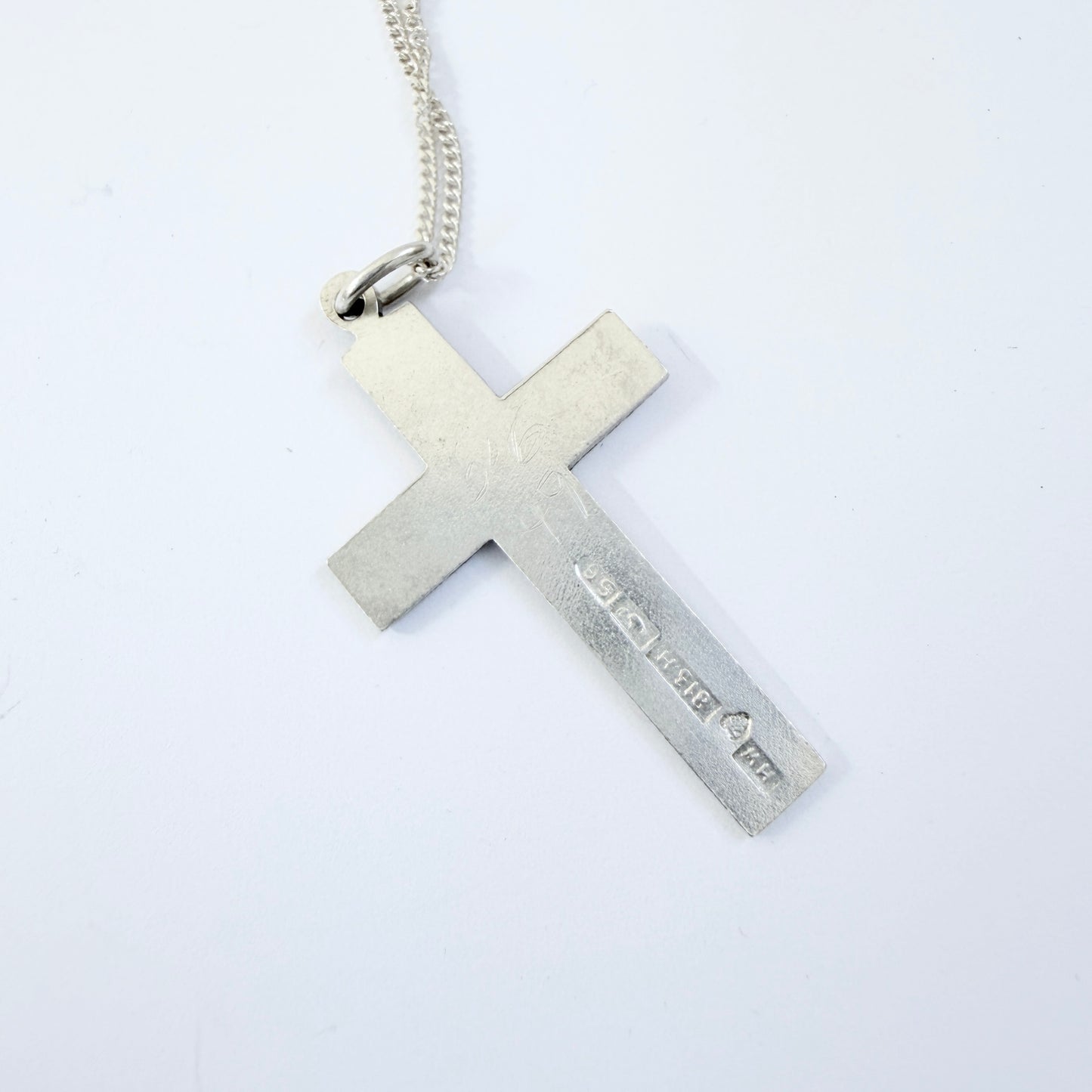Herman Wist, Finland 1947. Vintage Solid Silver Cross Pendant Necklace.