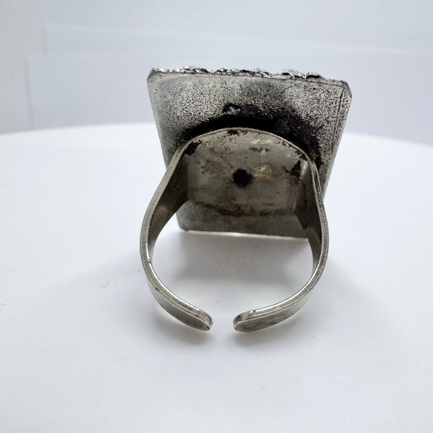 Vintage 1970s Pewter Green Paste Ring. Prob. Denmark