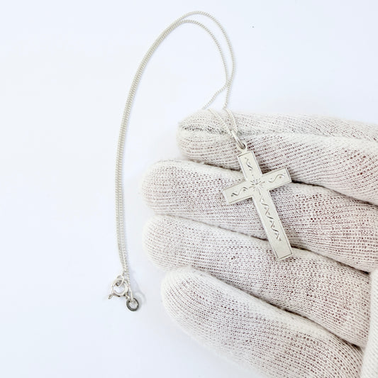 Herman Wist, Finland 1947. Vintage Solid Silver Cross Pendant Necklace.