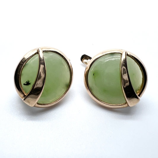 Eastern Europe. Vintage 14k Gold Jadeite Jade Earrings.