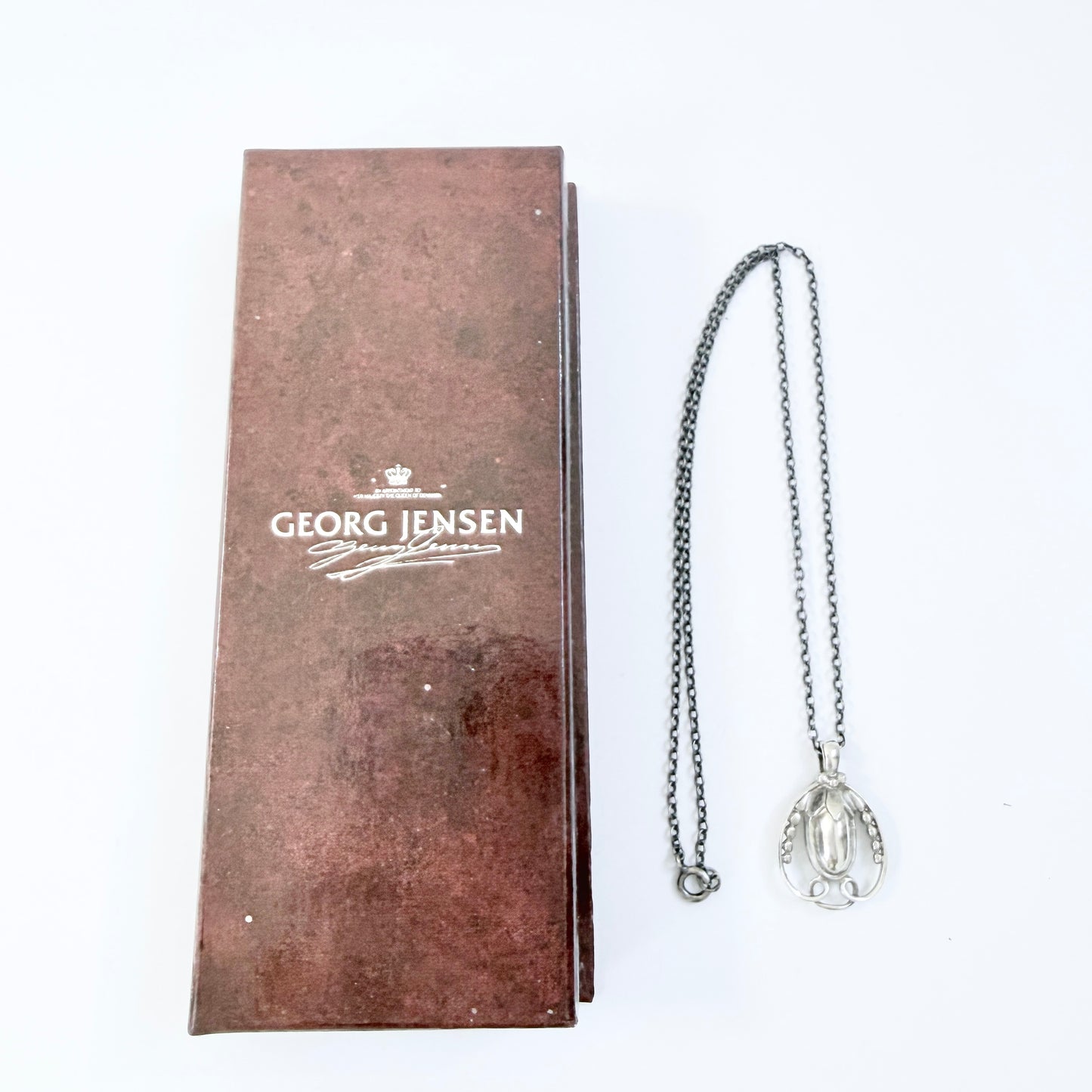 Georg Jensen, Denmark. Vintage Solid Silver Pendant Necklace. Heritage 1990. Original Box