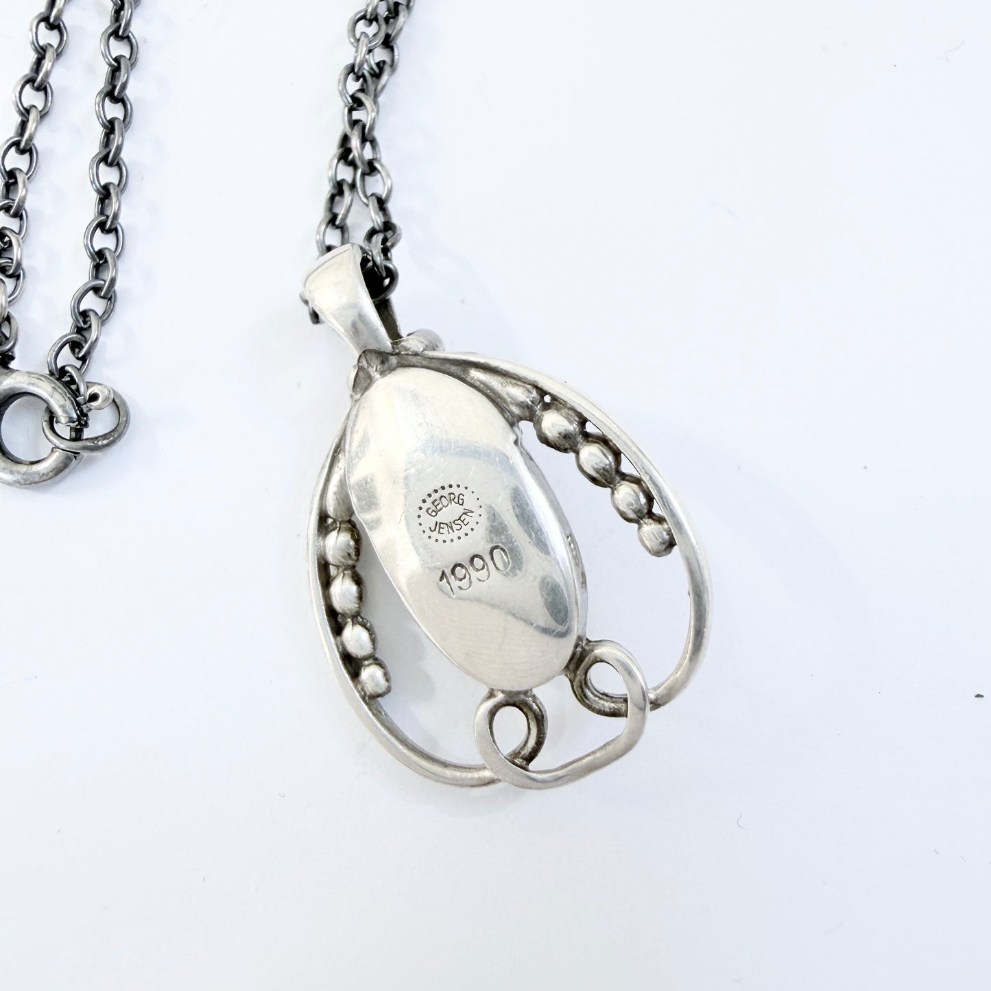Georg Jensen, Denmark. Vintage Solid Silver Pendant Necklace. Heritage 1990. Original Box