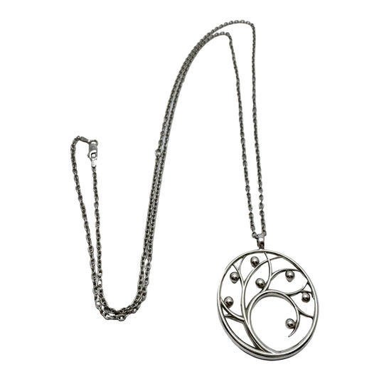Vintage Sterling Silver Pendant Long Chain Necklace.