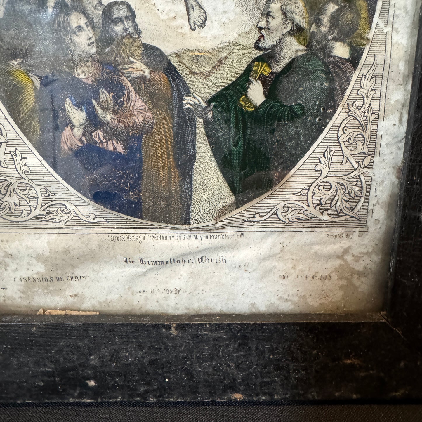 Two Framed Antique Colored Prints with Religious Motif.