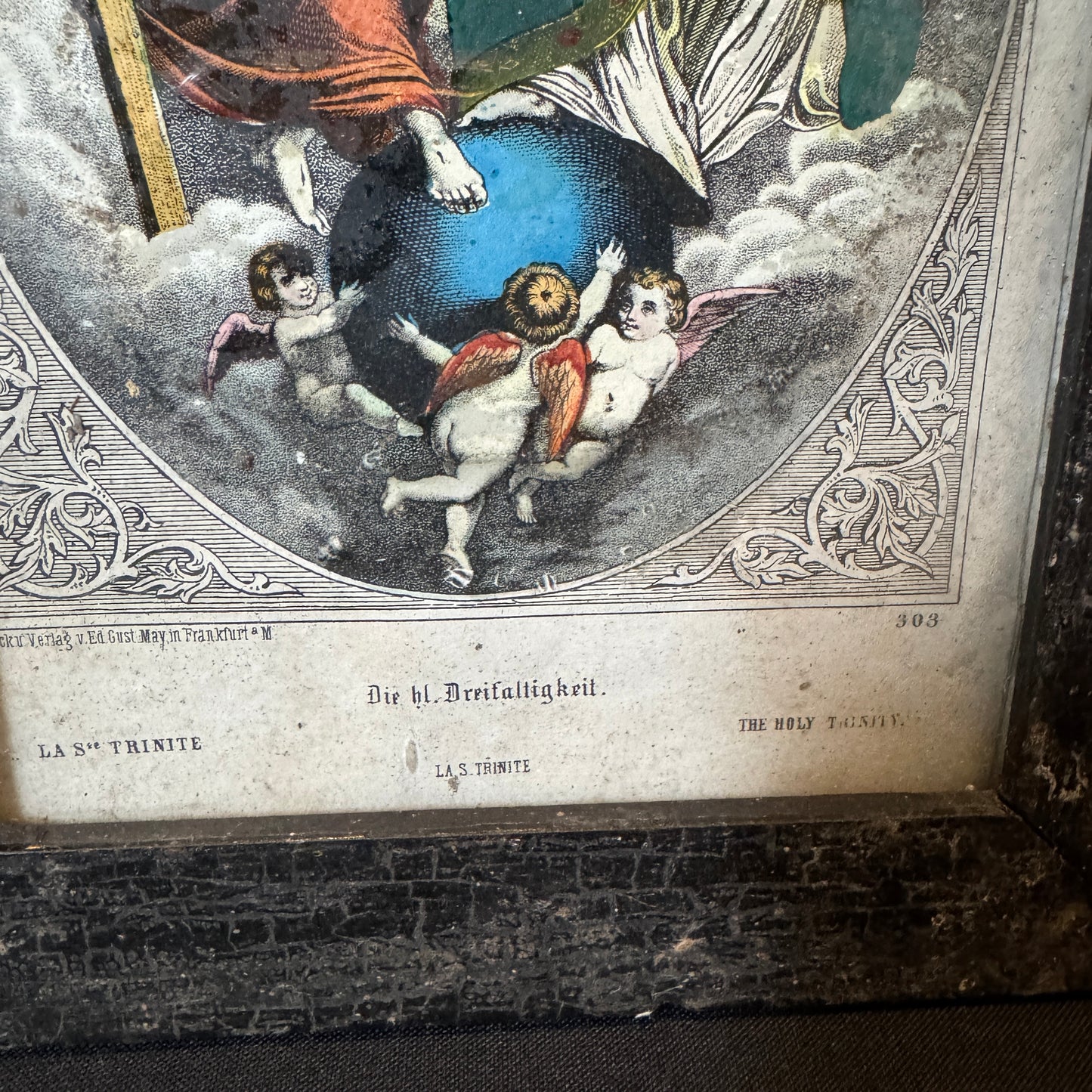 Two Framed Antique Colored Prints with Religious Motif.