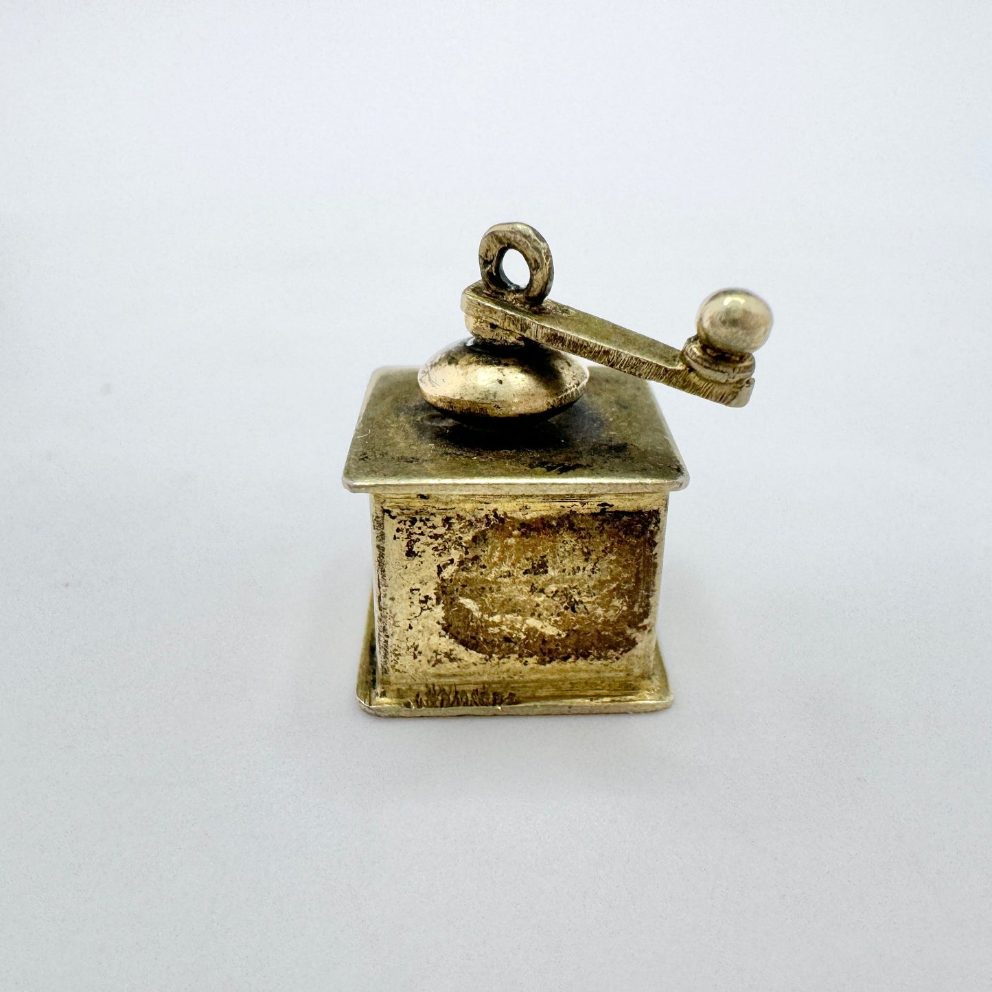 Austria c 1900. Antique Gilt Solid Silver Enamel Novelty Coffee Grinder Charm Pendant.