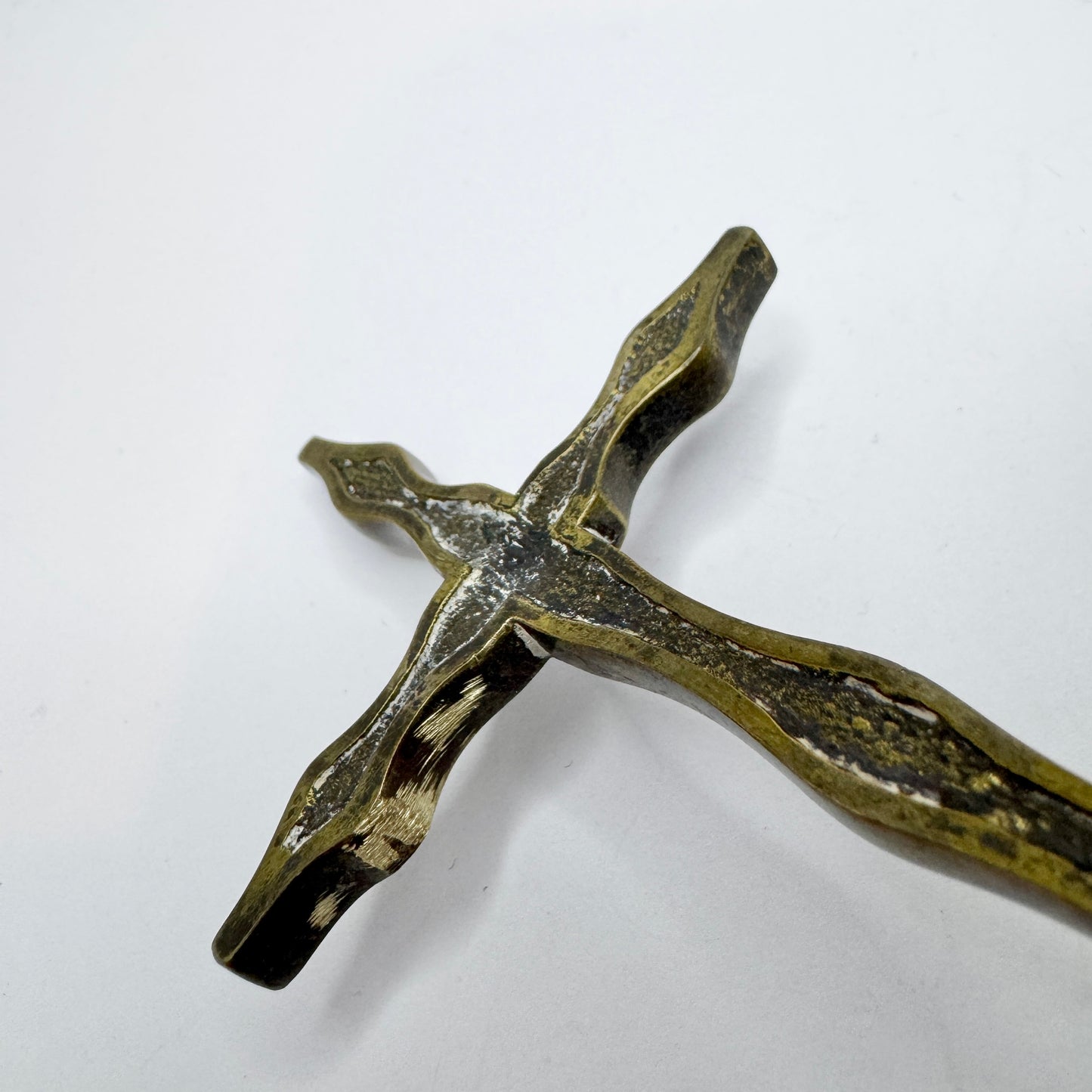 Antique Bronze Table Cross with Signature.