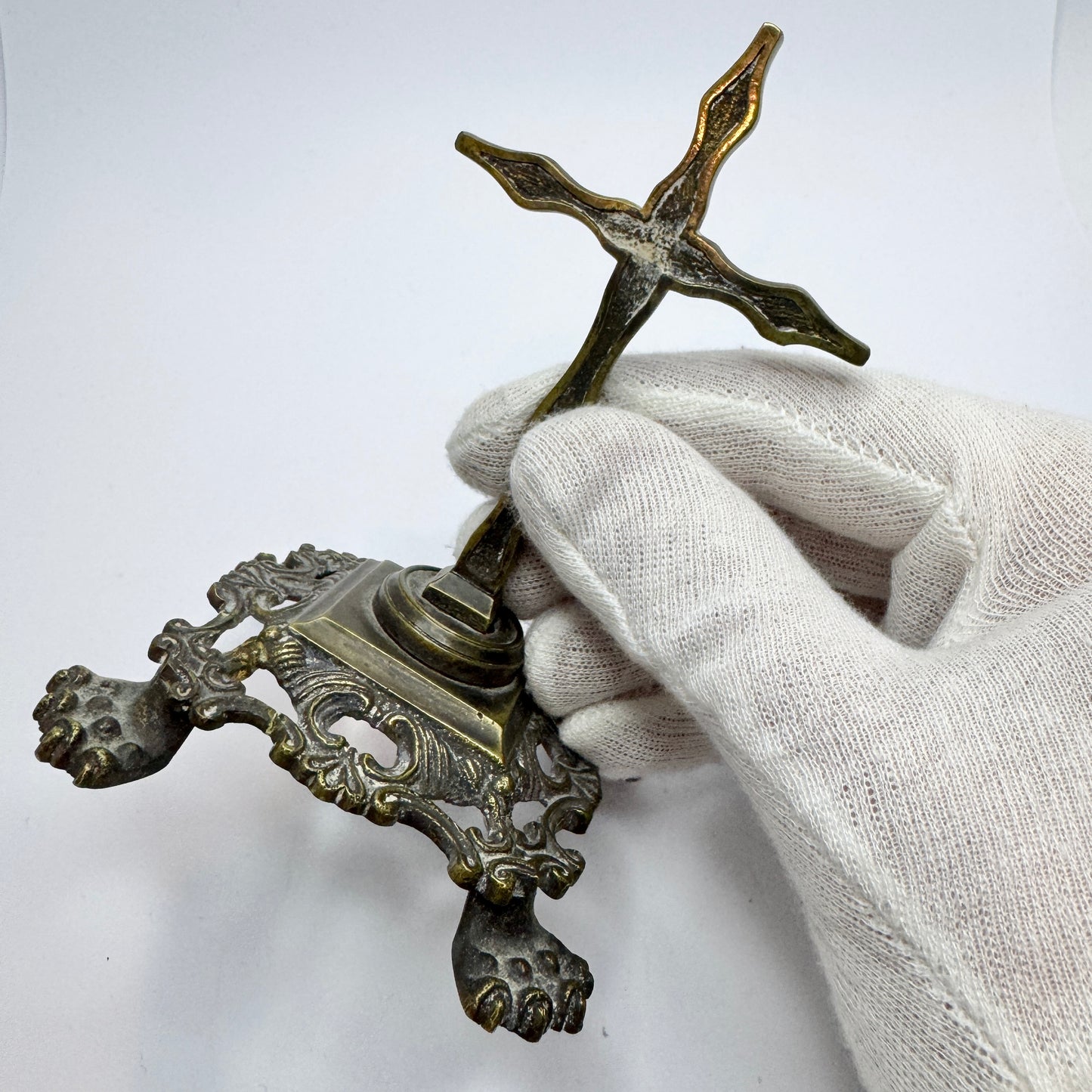 Antique Bronze Table Cross with Signature.