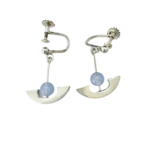 H & K Linders, Sweden year 1960. Vintage Solid Silver Chalcedony Earrings.