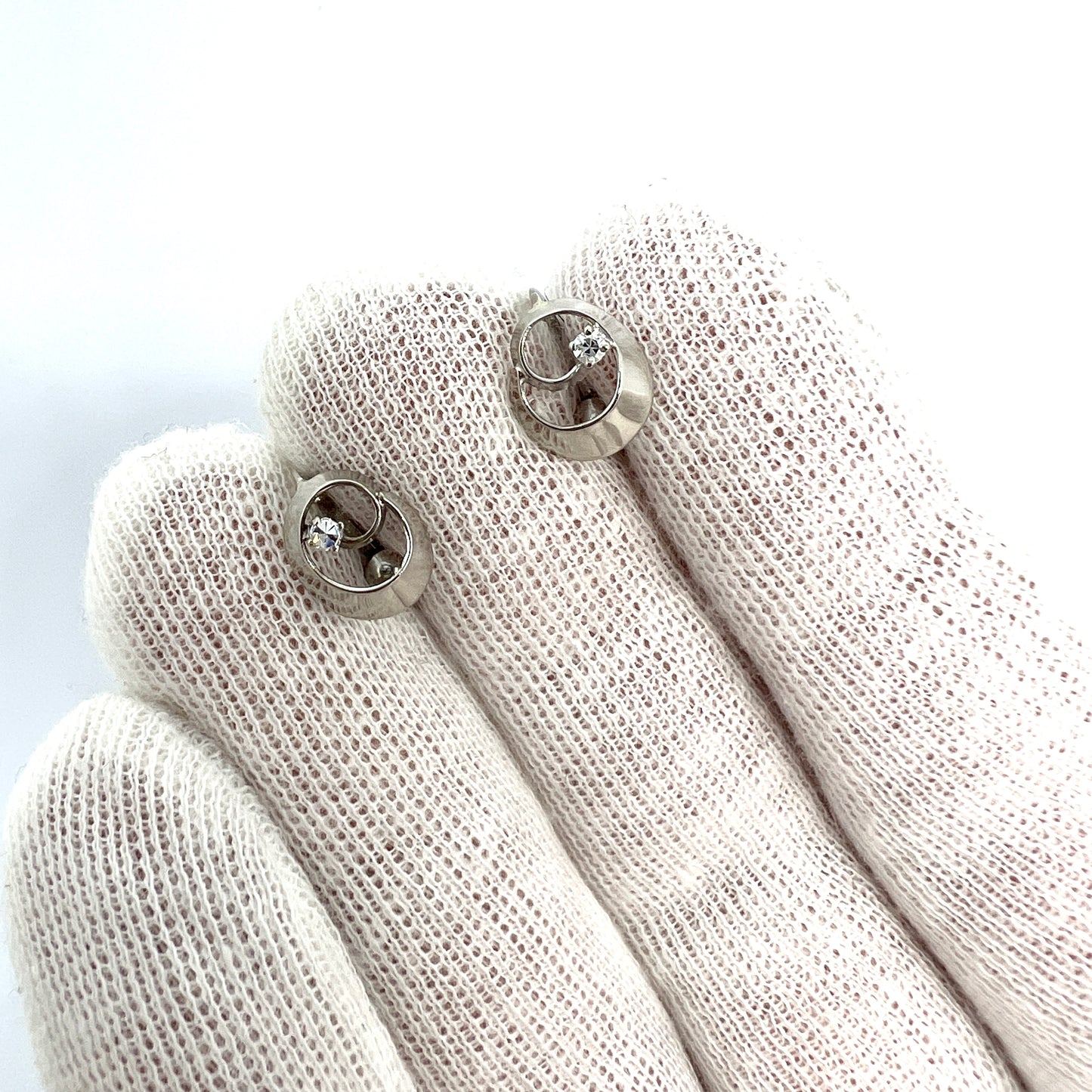 J Petterson, Sweden 1966. Vintage 18k Gold Diamond Earrings.