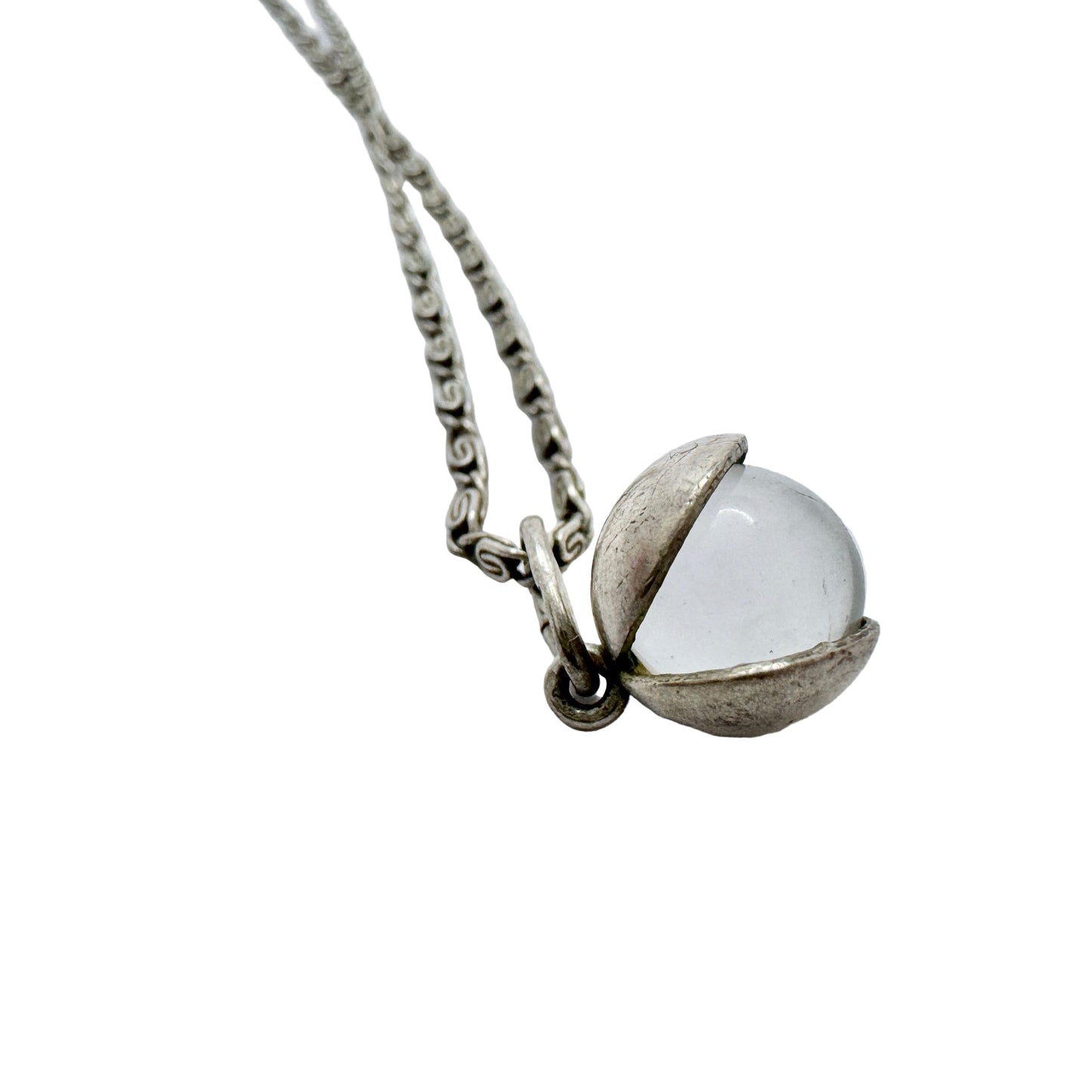 Vintage Solid Silver Pool of Light Quartz Pendant Necklace.