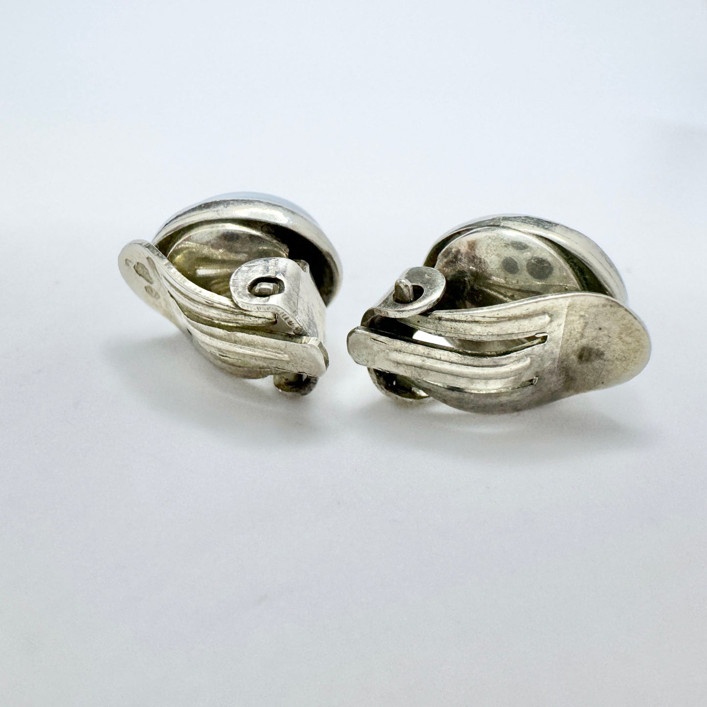 Sweden c 1960s. Vintage Solid Silver Bergslagen-stone Earrings.