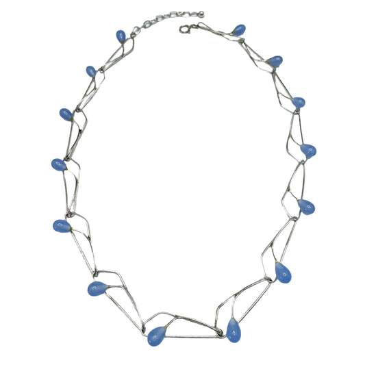 K&L-Kordes Lichtenfels, Germany c 1970s. Vintage 835 Silver Blue Drop Beads Necklace.