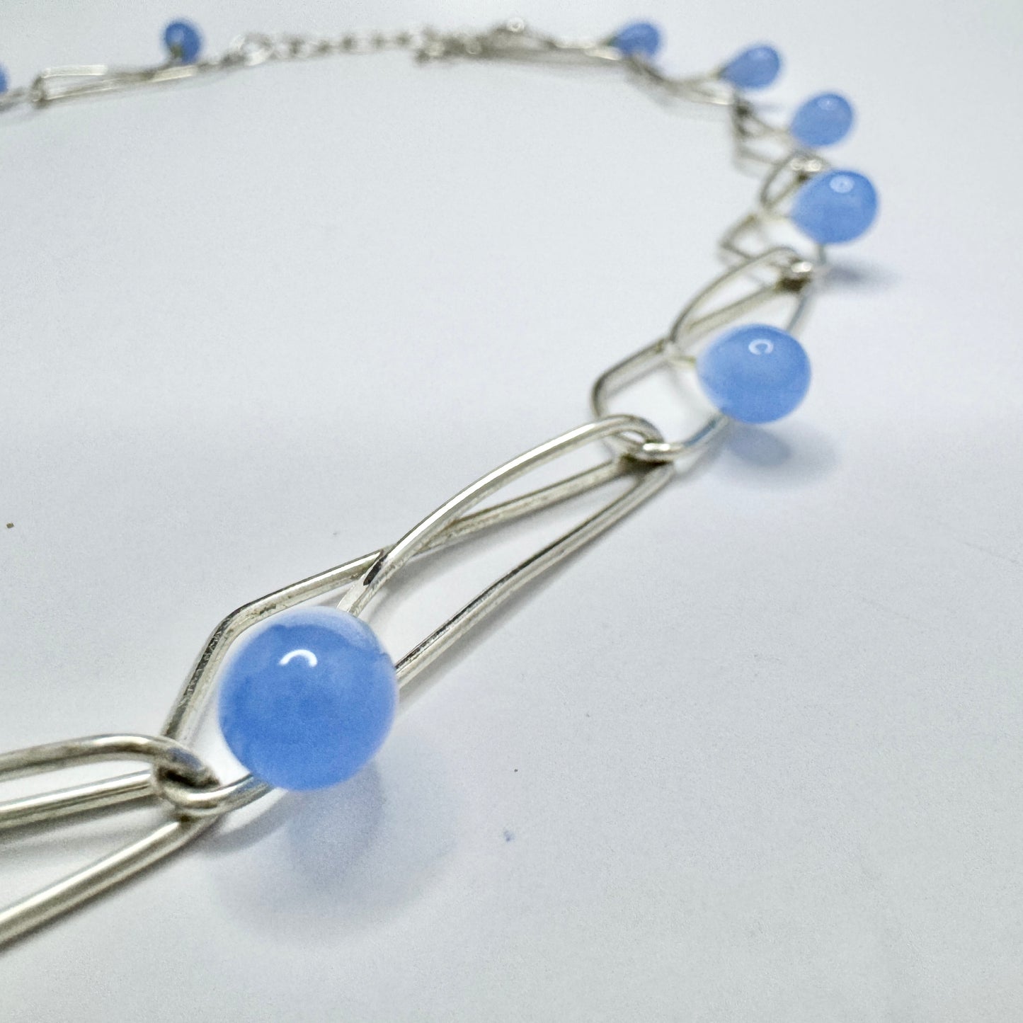 K&L-Kordes Lichtenfels, Germany c 1970s. Vintage 835 Silver Blue Drop Beads Necklace.