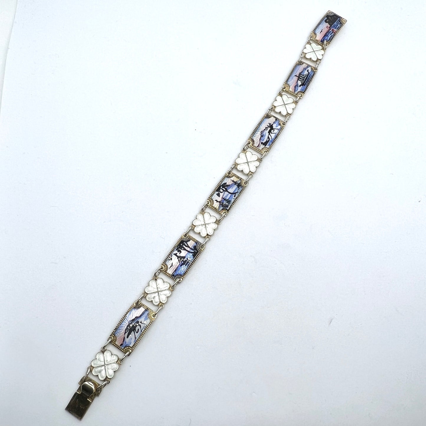 Ivar T Holth, Norway. Vintage Sterling Silver Enamel Link Bracelet.