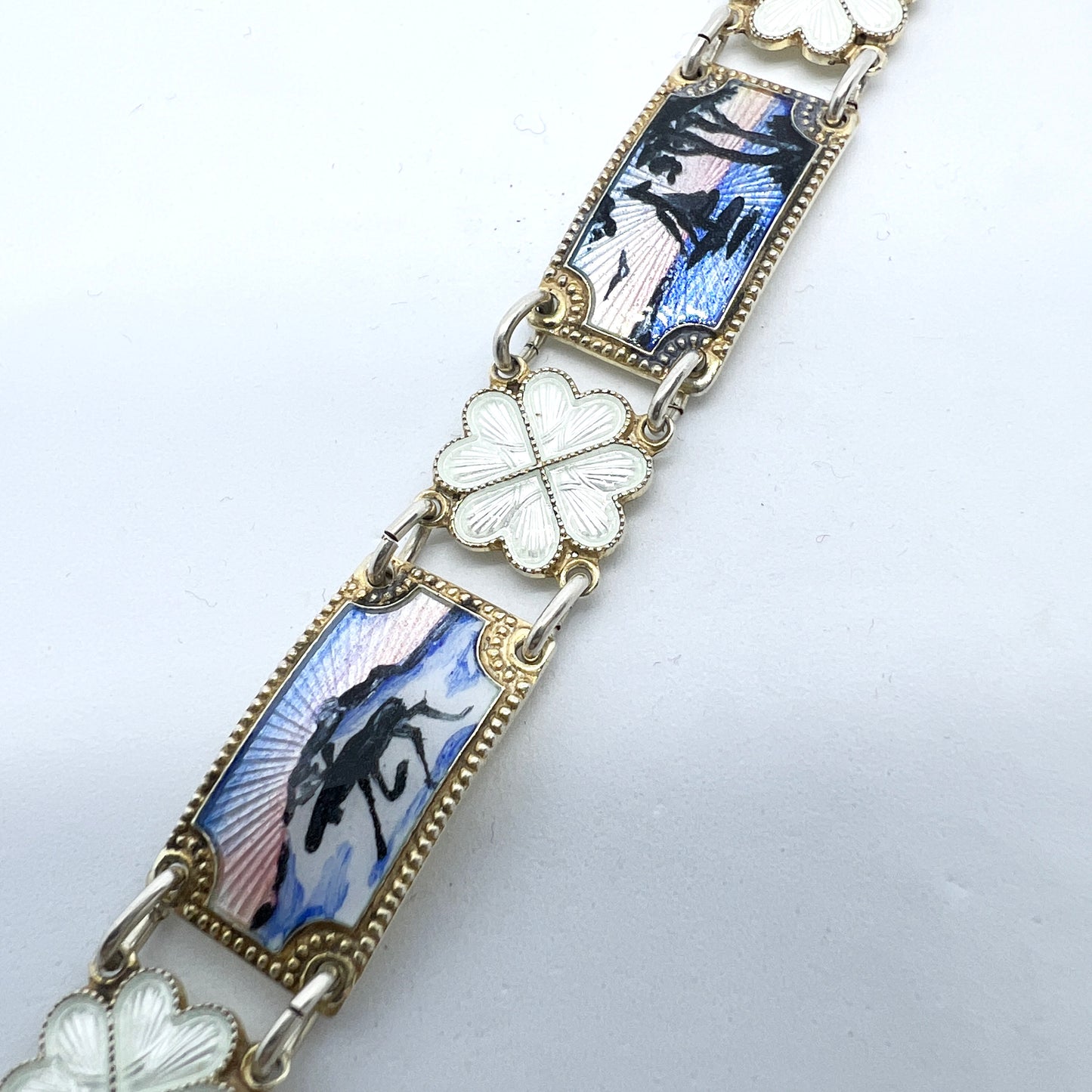 Ivar T Holth, Norway. Vintage Sterling Silver Enamel Link Bracelet.