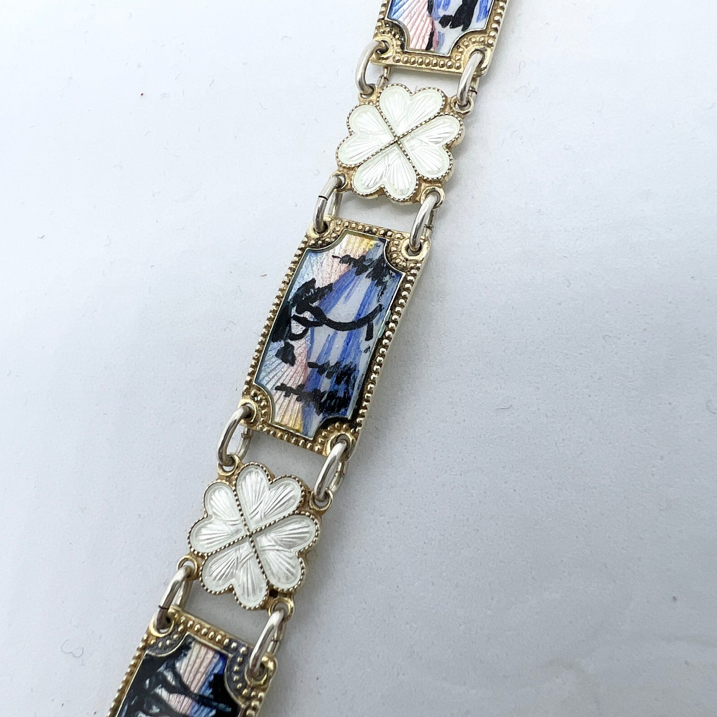 Ivar T Holth, Norway. Vintage Sterling Silver Enamel Link Bracelet.