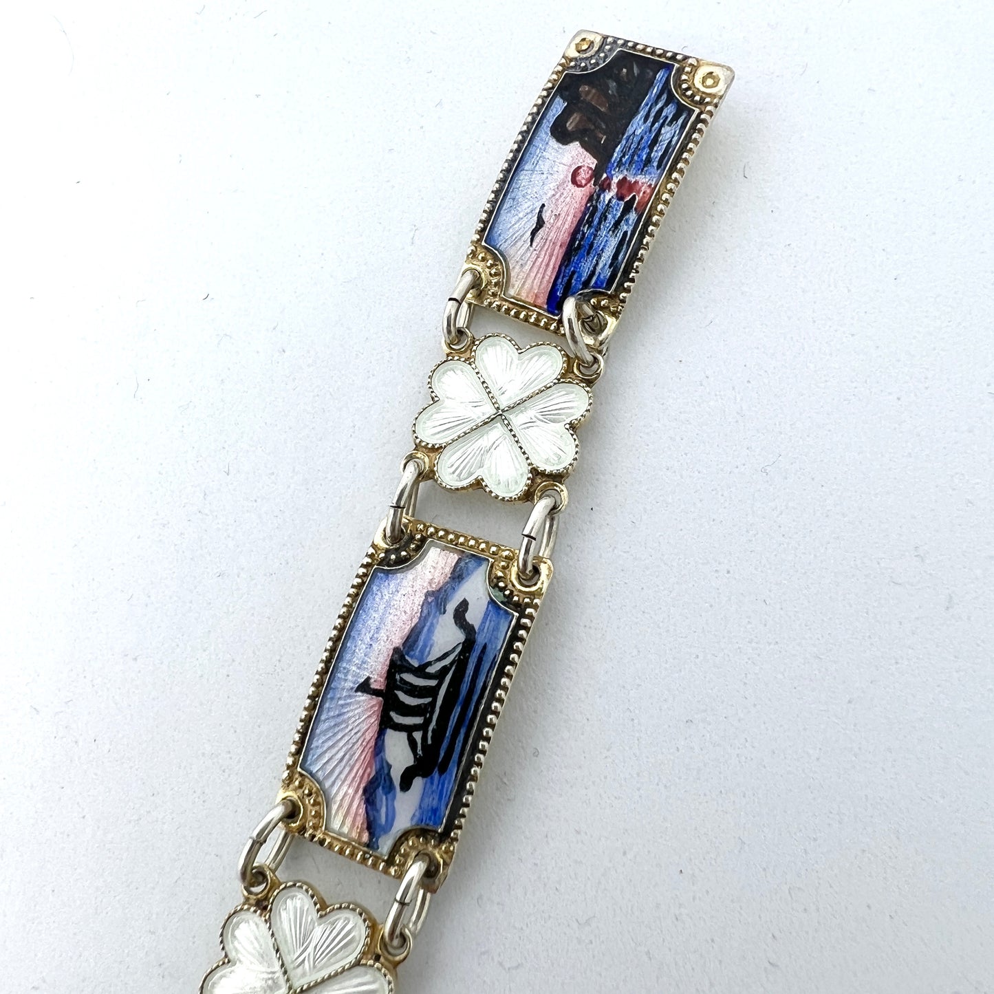 Ivar T Holth, Norway. Vintage Sterling Silver Enamel Link Bracelet.