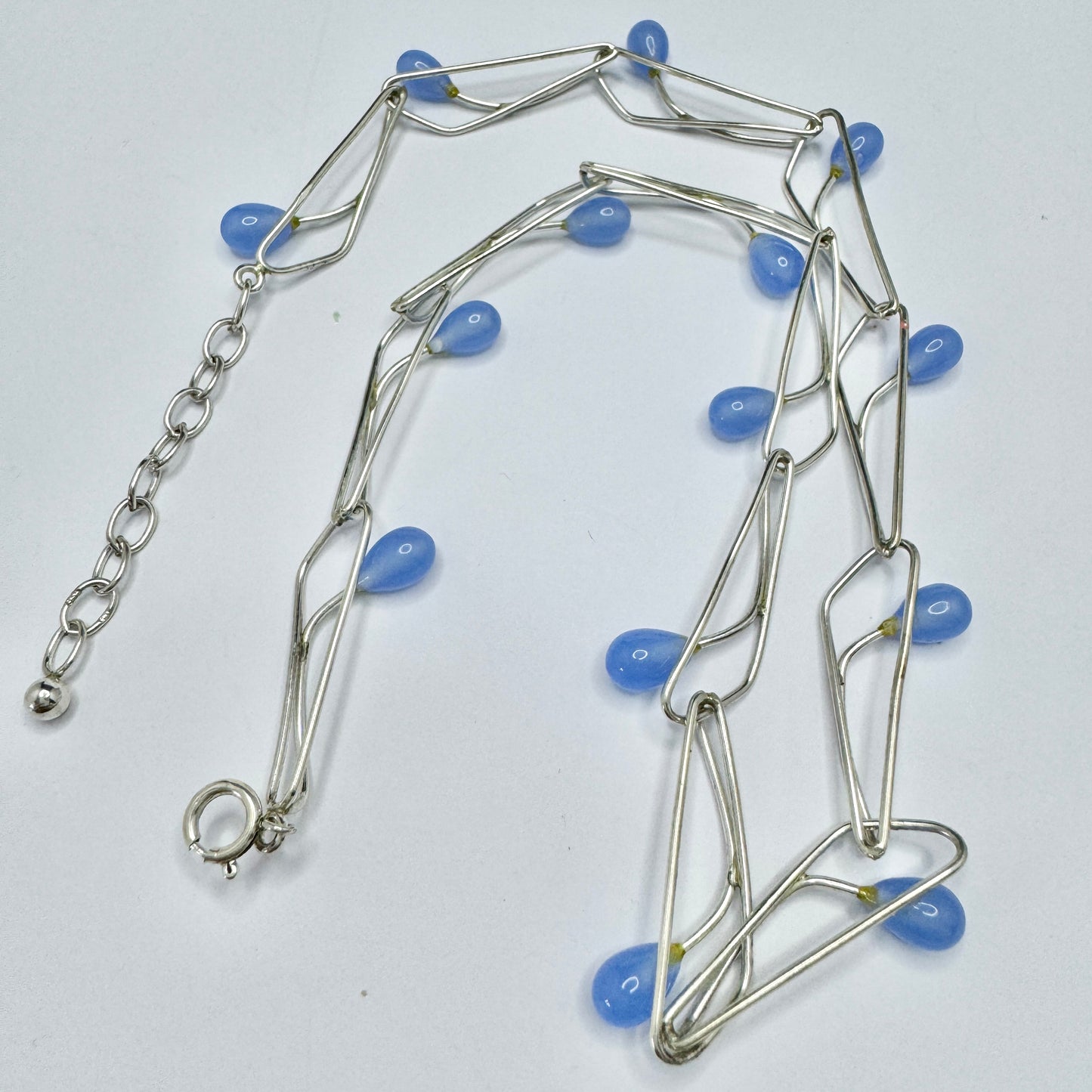 K&L-Kordes Lichtenfels, Germany c 1970s. Vintage 835 Silver Blue Drop Beads Necklace.