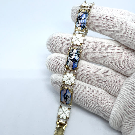 Ivar T Holth, Norway. Vintage Sterling Silver Enamel Link Bracelet.