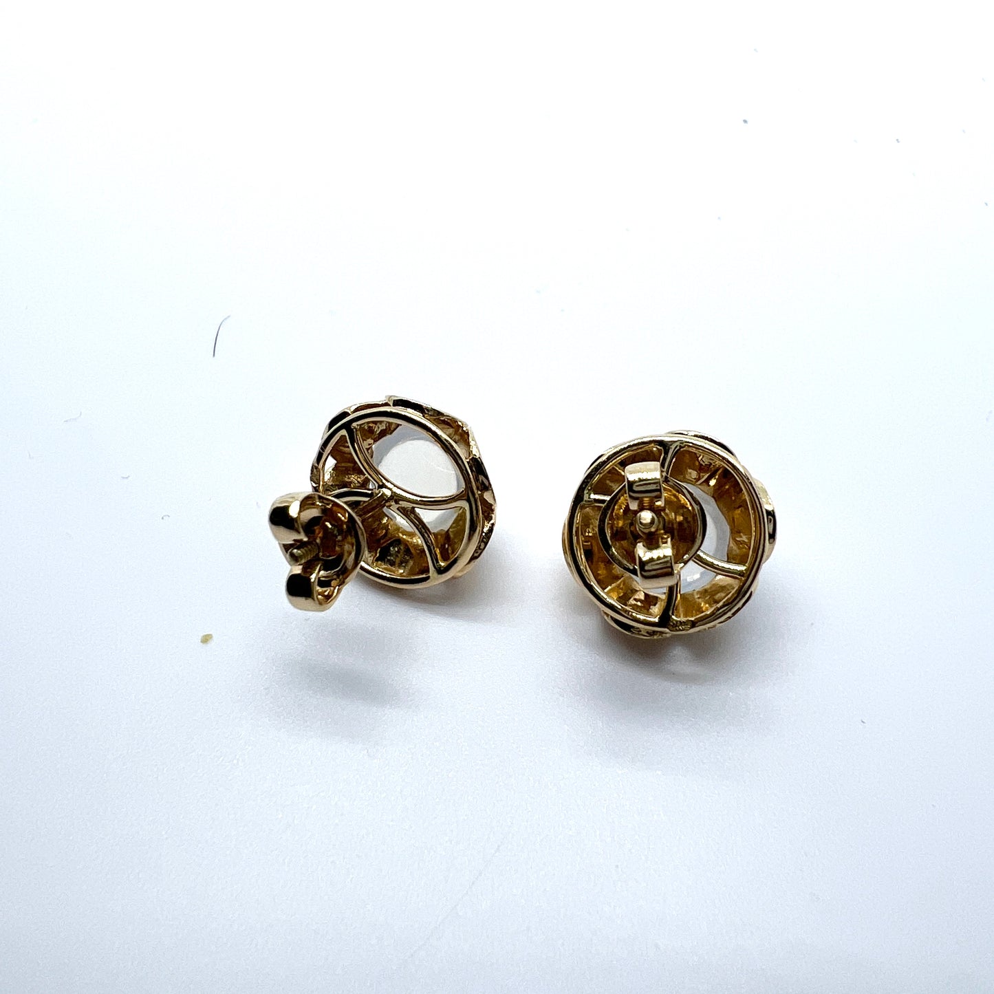 Sweden/Germany c 1930-40s. Vintage 18k Gold Moonstone Stud Earrings.