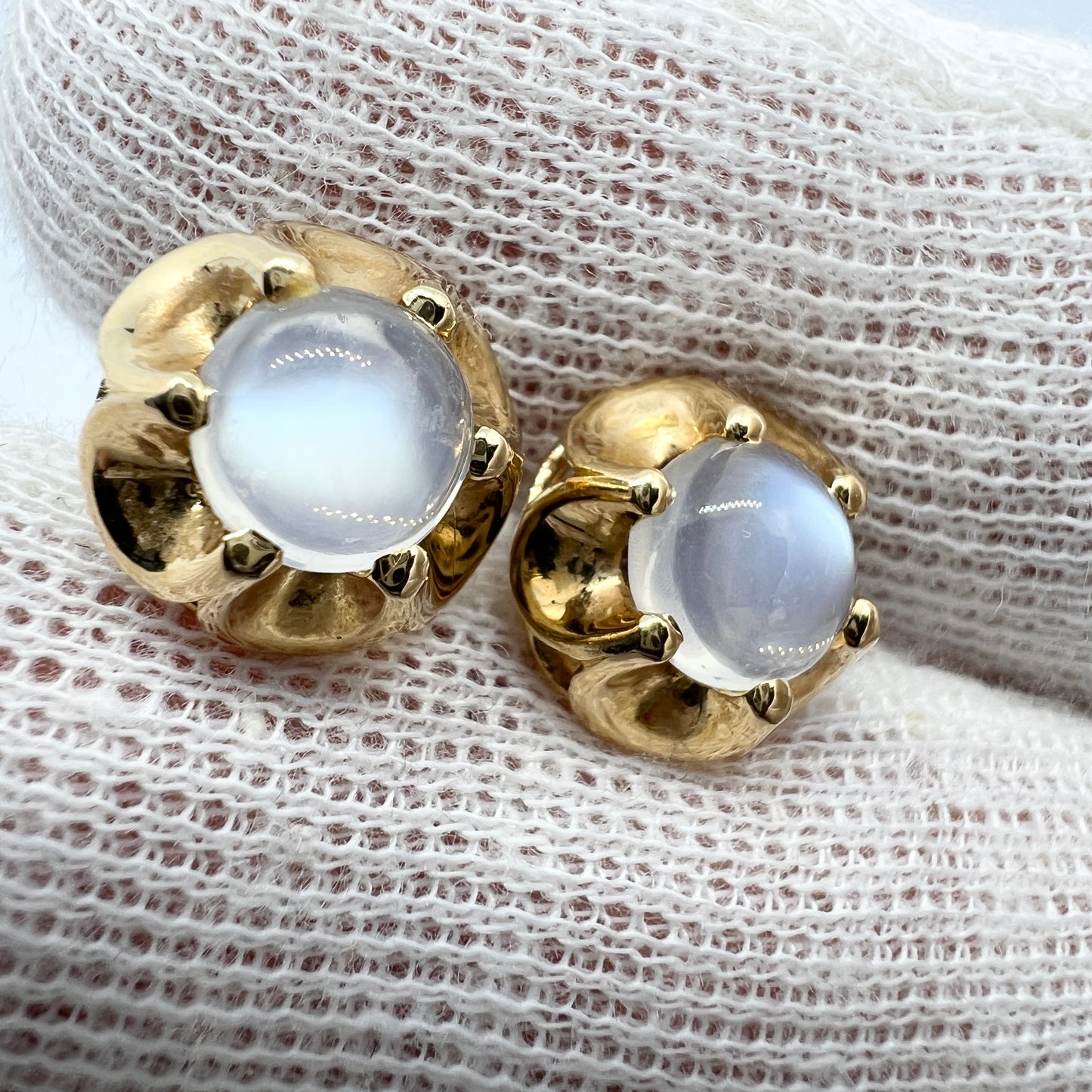 Sweden/Germany c 1930-40s. Vintage 18k Gold Moonstone Stud Earrings.