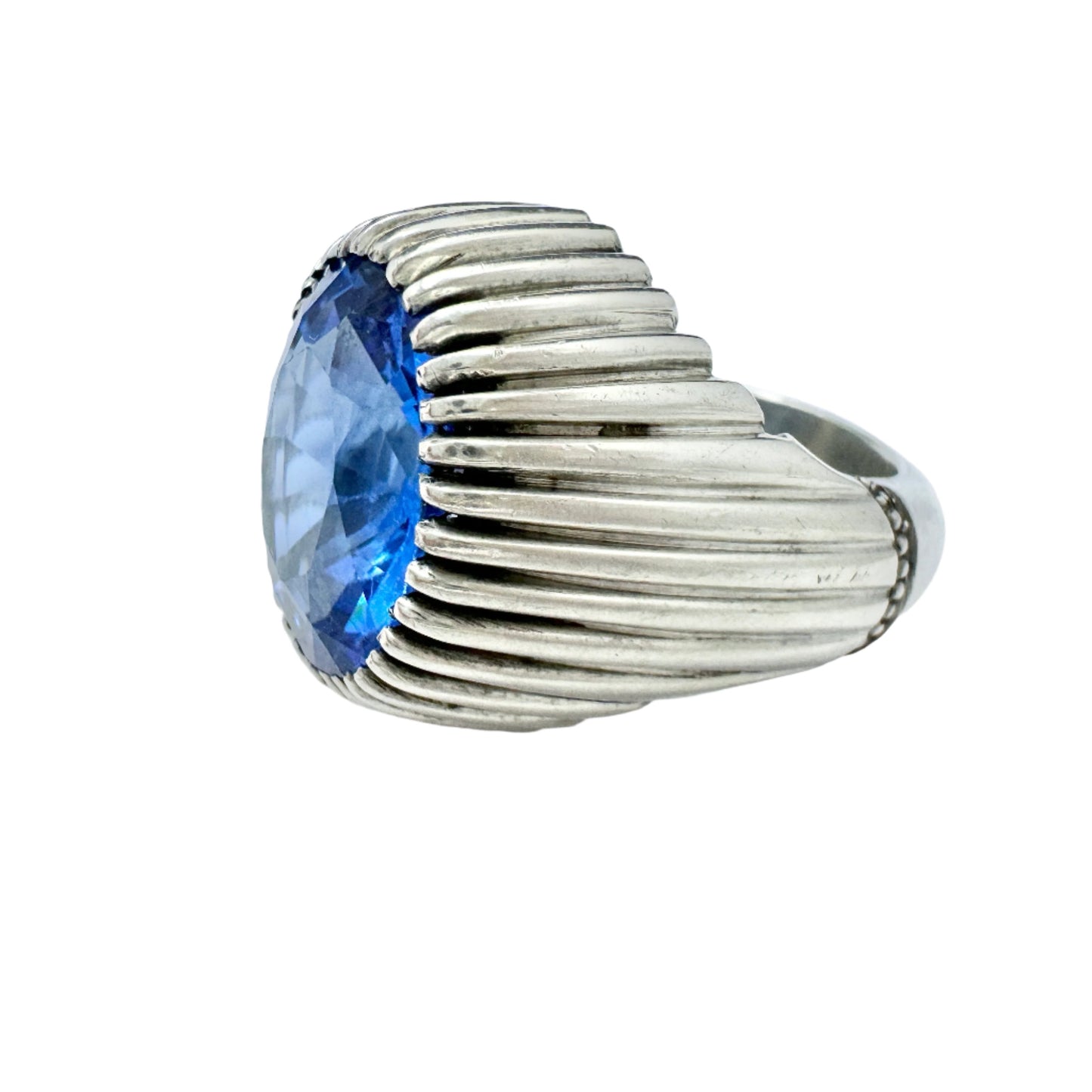 Eastern Mediterranean. Massive 35 gram Vintage Sterling Silver Synthetic Topaz Men's Ring.