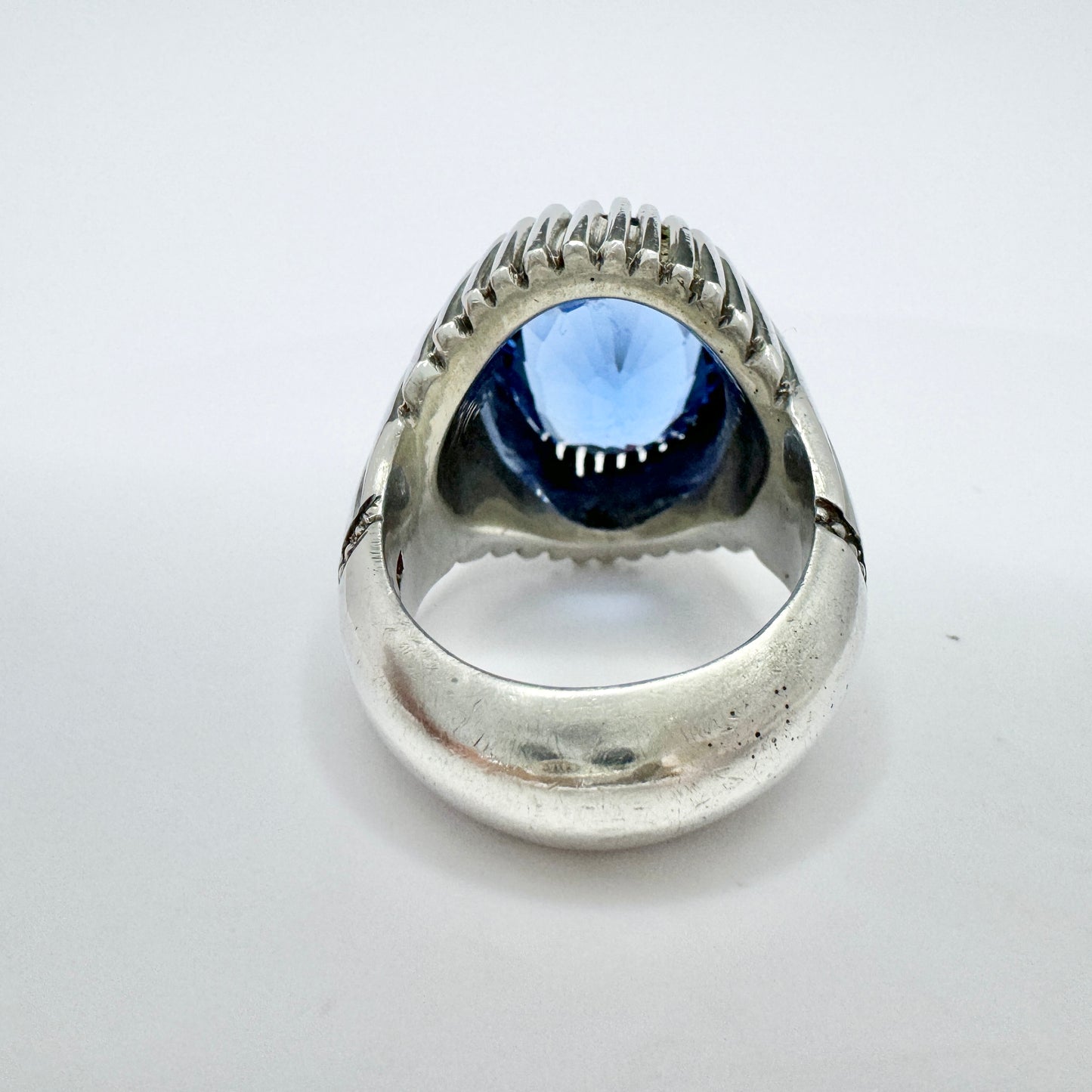 Eastern Mediterranean. Massive 35 gram Vintage Sterling Silver Synthetic Topaz Men's Ring.