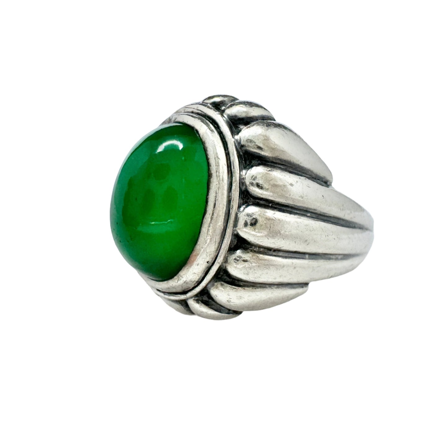 Sweden 1950s. Vintage Solid Silver Chrysoprase Ring.