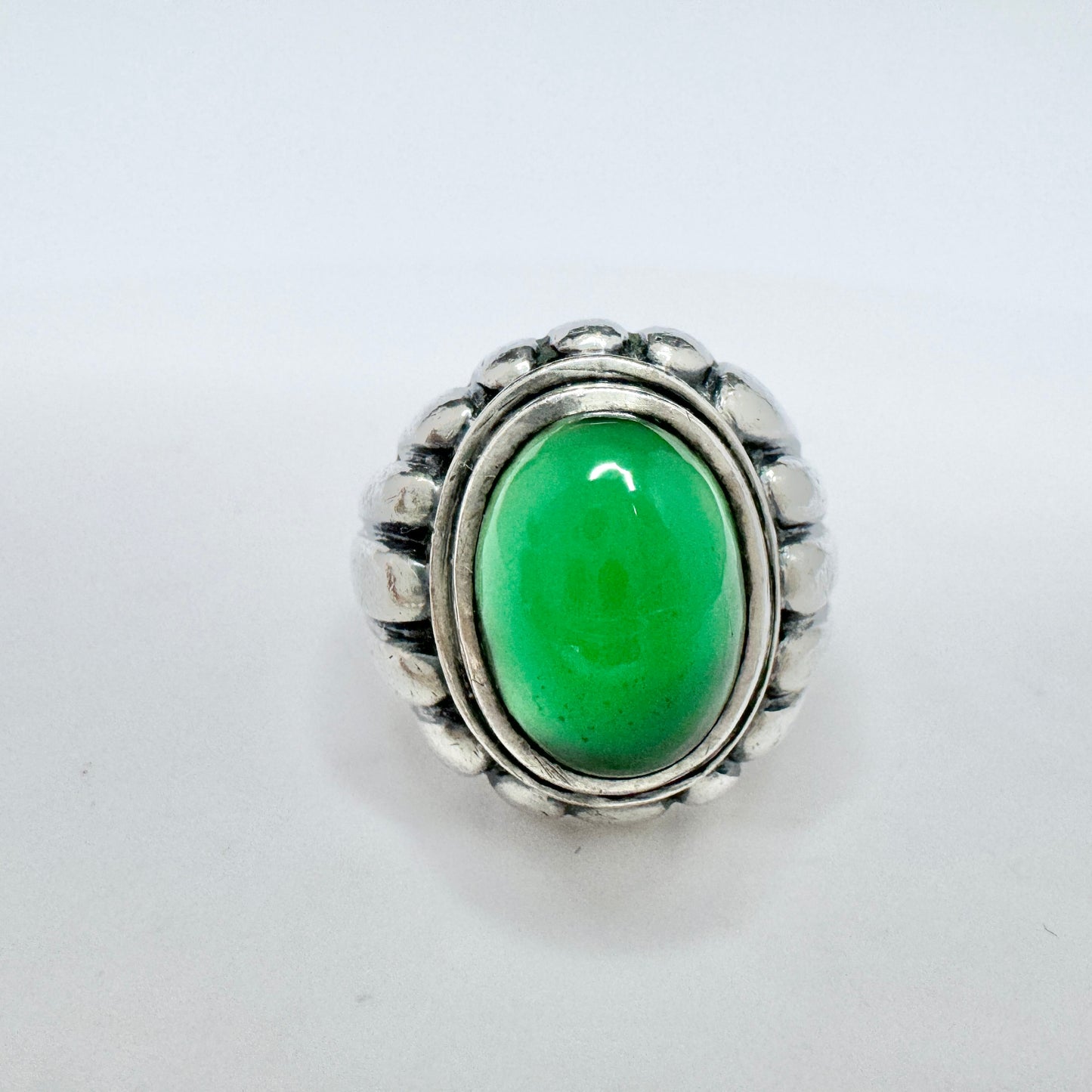 Sweden 1950s. Vintage Solid Silver Chrysoprase Ring.