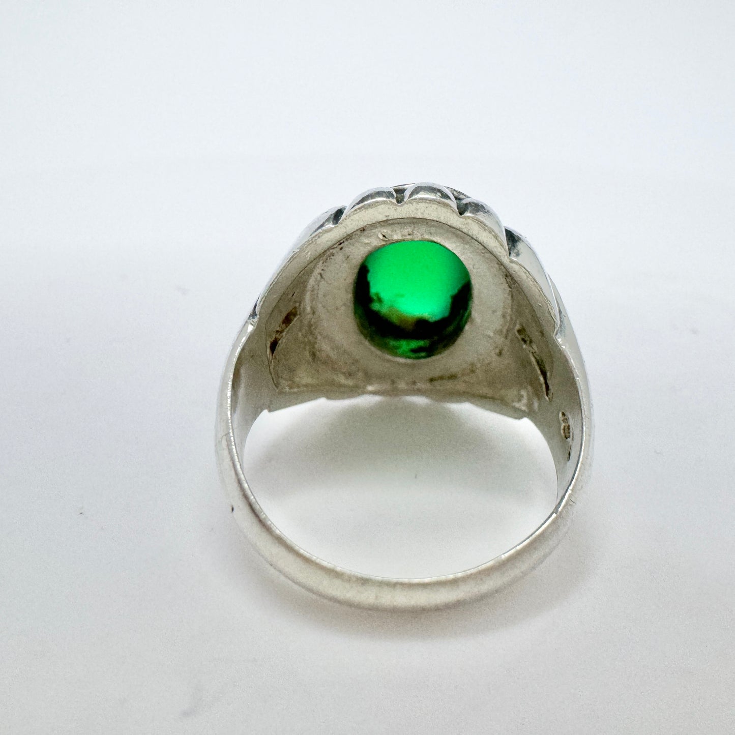 Sweden 1950s. Vintage Solid Silver Chrysoprase Ring.