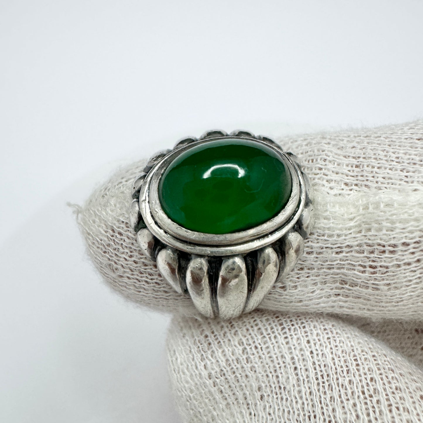 Sweden 1950s. Vintage Solid Silver Chrysoprase Ring.