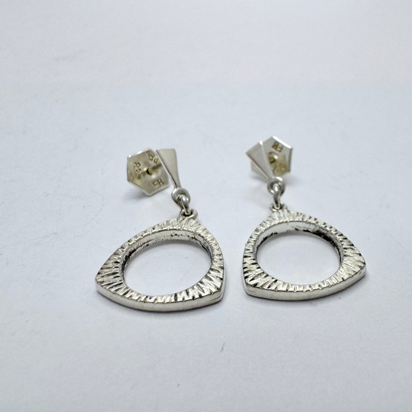 Maker F.B, Deutsches Bundespatent, Germany Vintage Solid Silver Earrings.