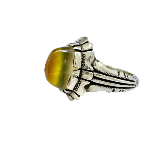 Vintage Sterling Silver Quartz Unisex Ring.