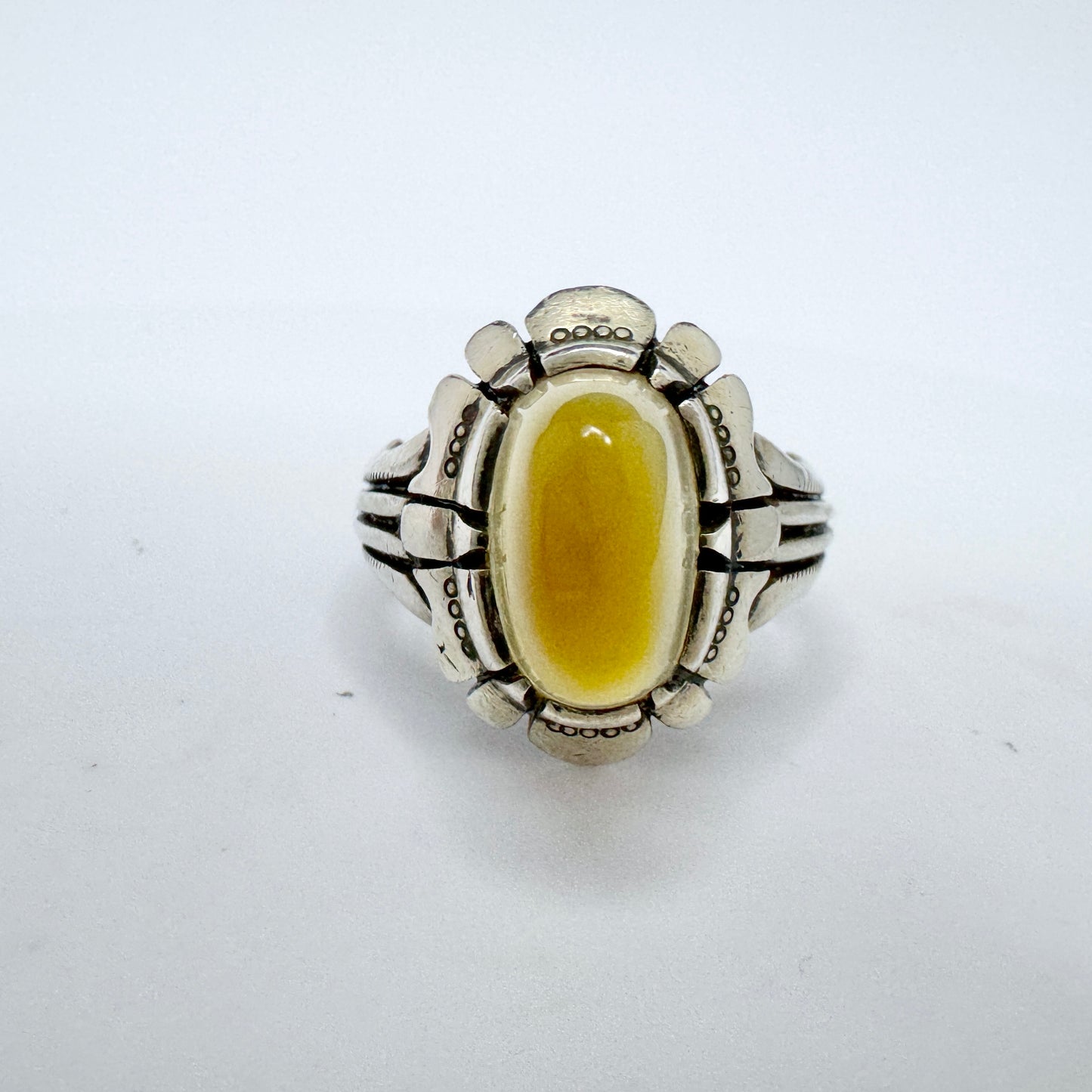 Vintage Sterling Silver Quartz Unisex Ring.