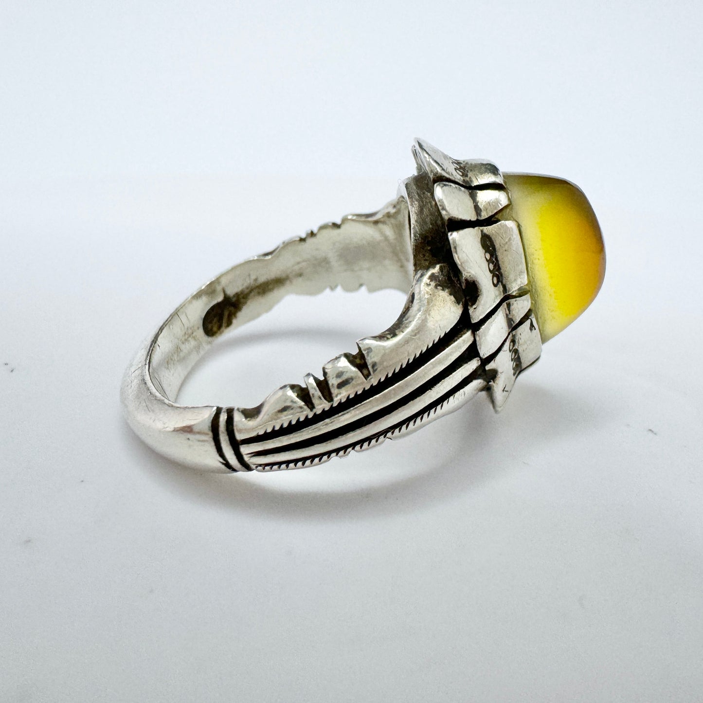 Vintage Sterling Silver Quartz Unisex Ring.