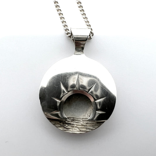 Jokkmokks Tenn, Sweden. Vintage Sterling Silver Midnight Sun Pendant Necklace.