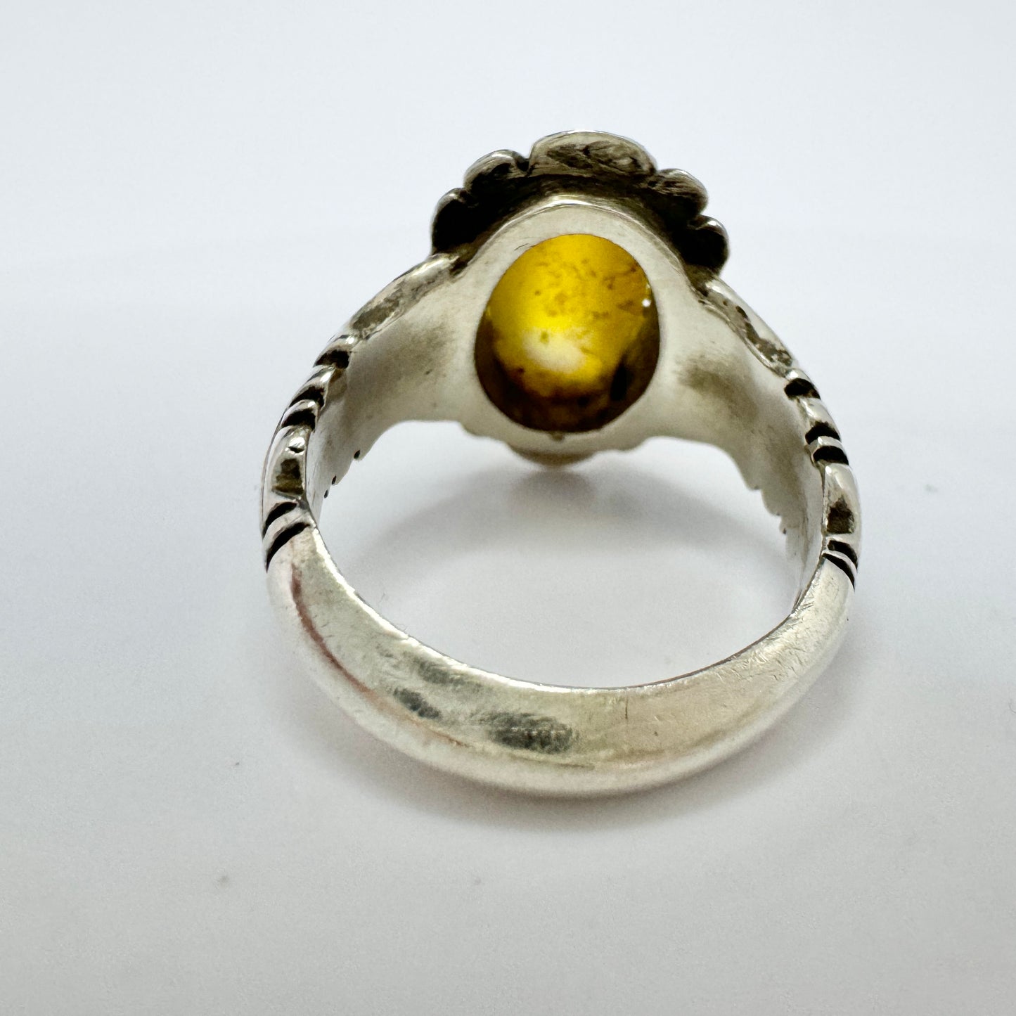 Vintage Sterling Silver Quartz Unisex Ring.