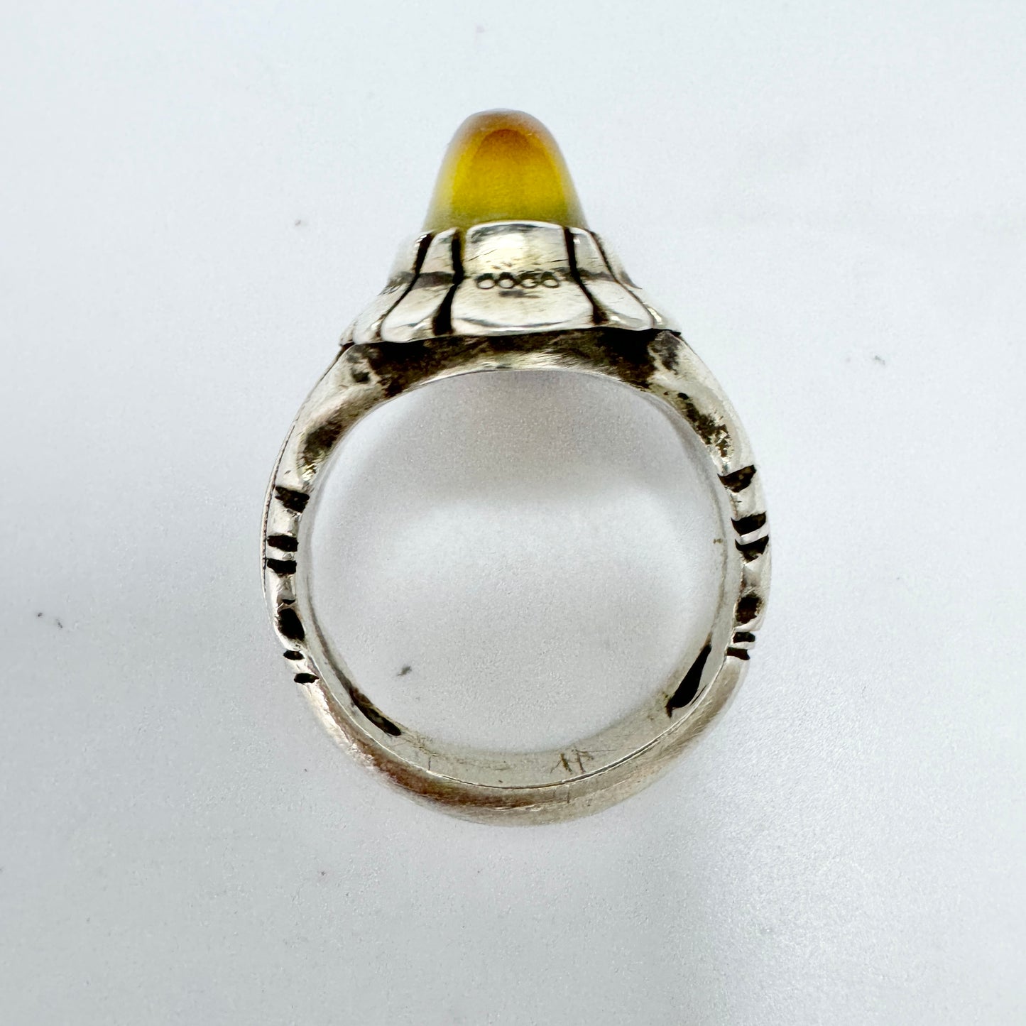 Vintage Sterling Silver Quartz Unisex Ring.