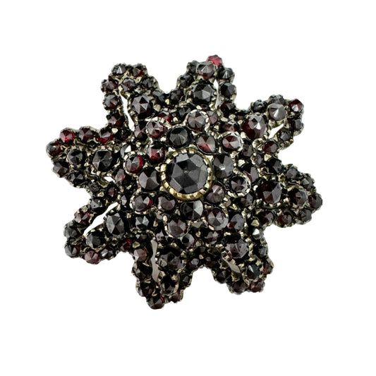 Antique Victorian Bohemian Garnet Gilt Metal Brooch.