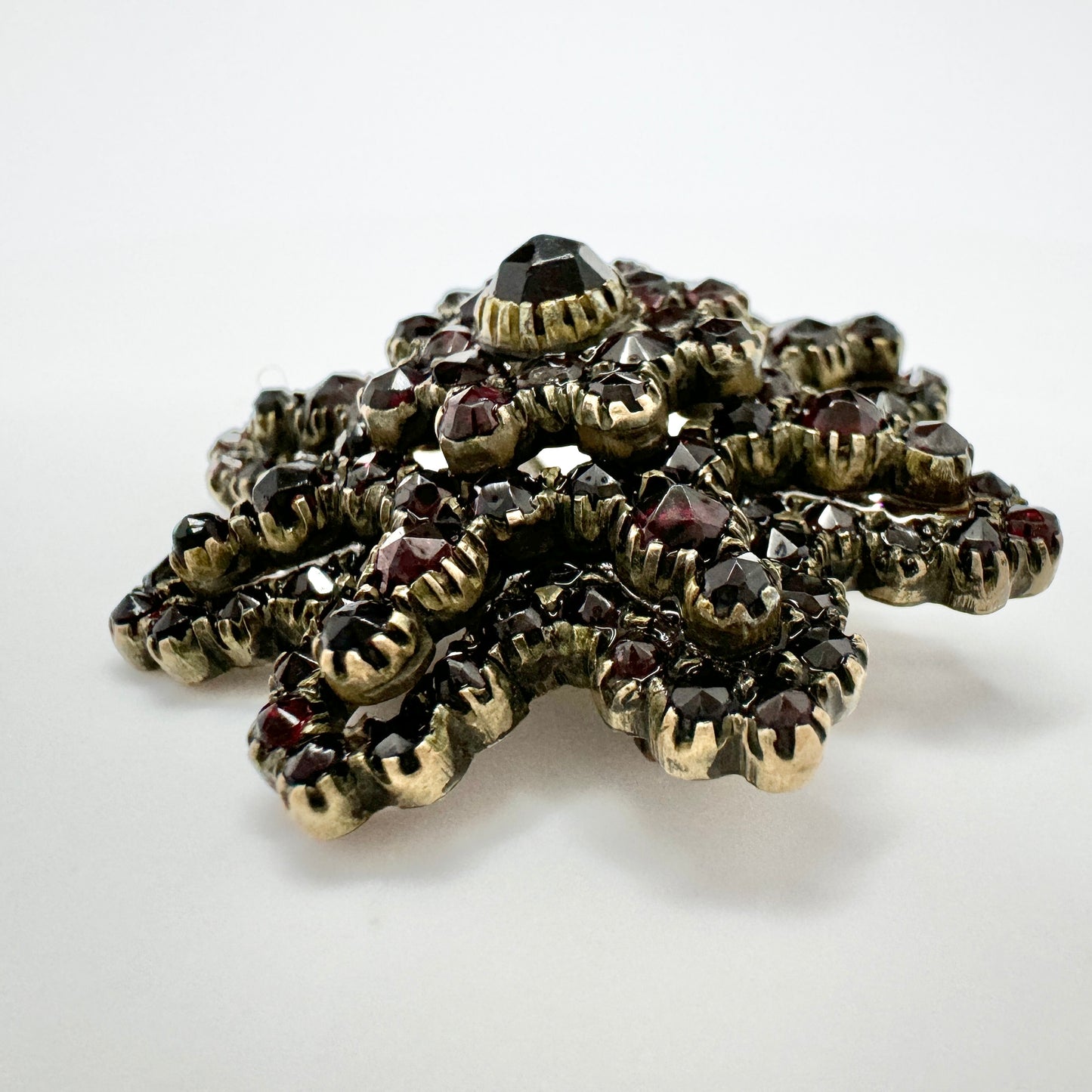 Antique Victorian Bohemian Garnet Gilt Metal Brooch.