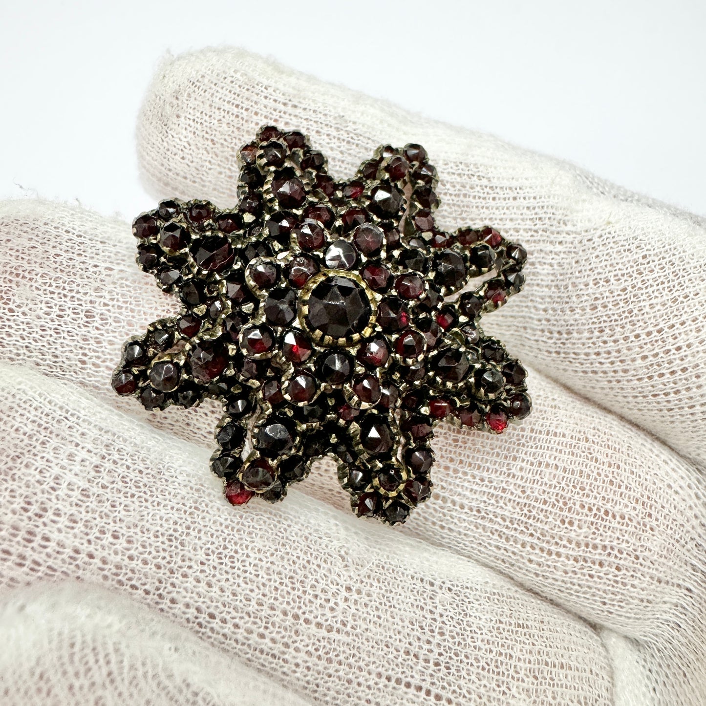 Antique Victorian Bohemian Garnet Gilt Metal Brooch.