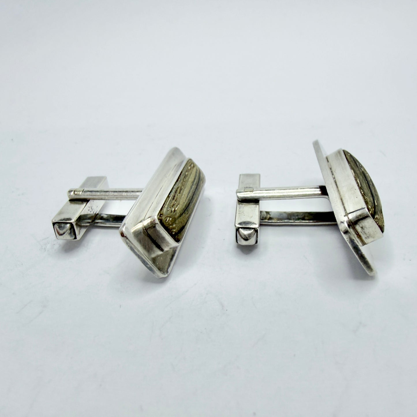 Sven-Olof Andersson, Sweden 1967. Vintage Sterling Silver Wood Cufflinks.