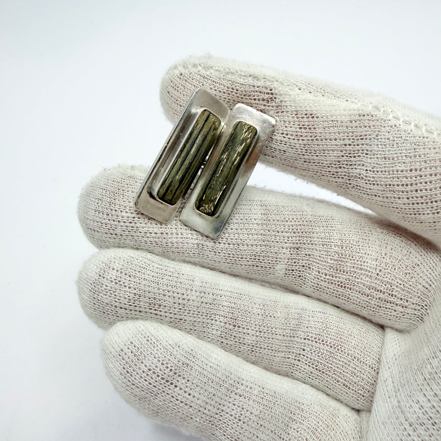 Sven-Olof Andersson, Sweden 1967. Vintage Sterling Silver Wood Cufflinks.