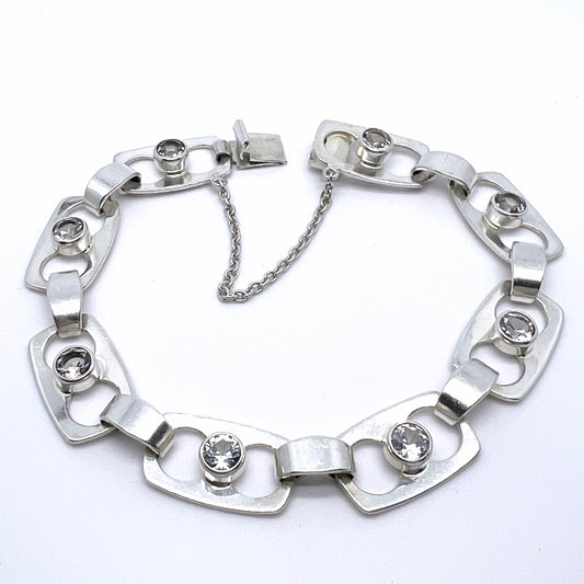 Salovaara, Finland 1960-70s. Vintage Sterling Silver Rock Crystal Bracelet.